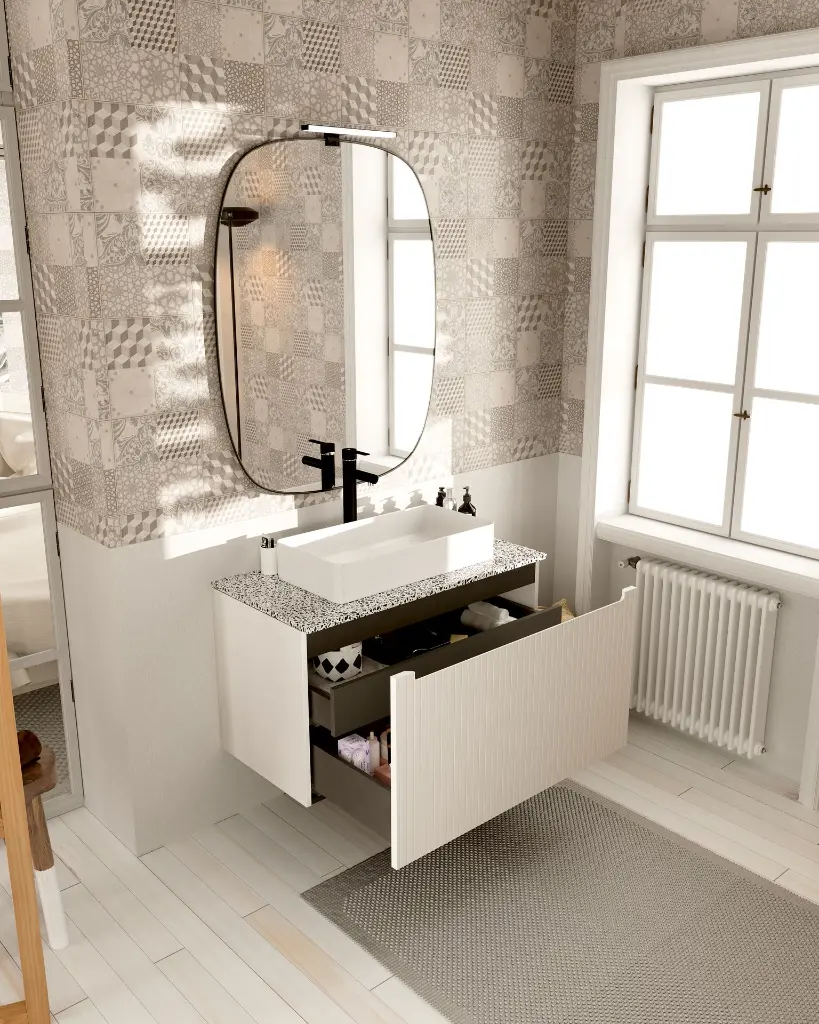 Foix 90 blanco Elipse vertical Tapa Stein STORM Lavabo Thin Grifo Kool negro Foco Black.webp